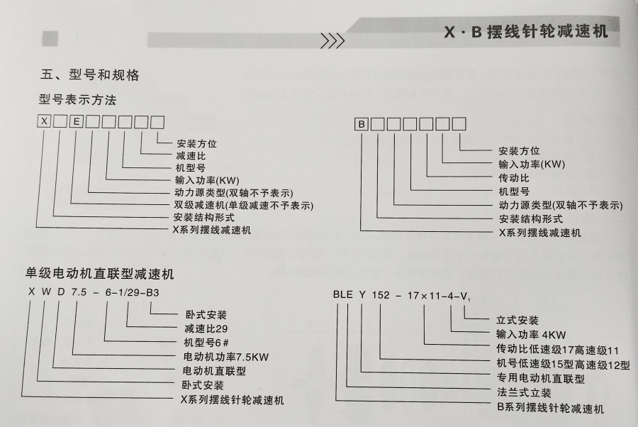 XB系列擺線針輪減速機(jī)型號(hào)表示方法